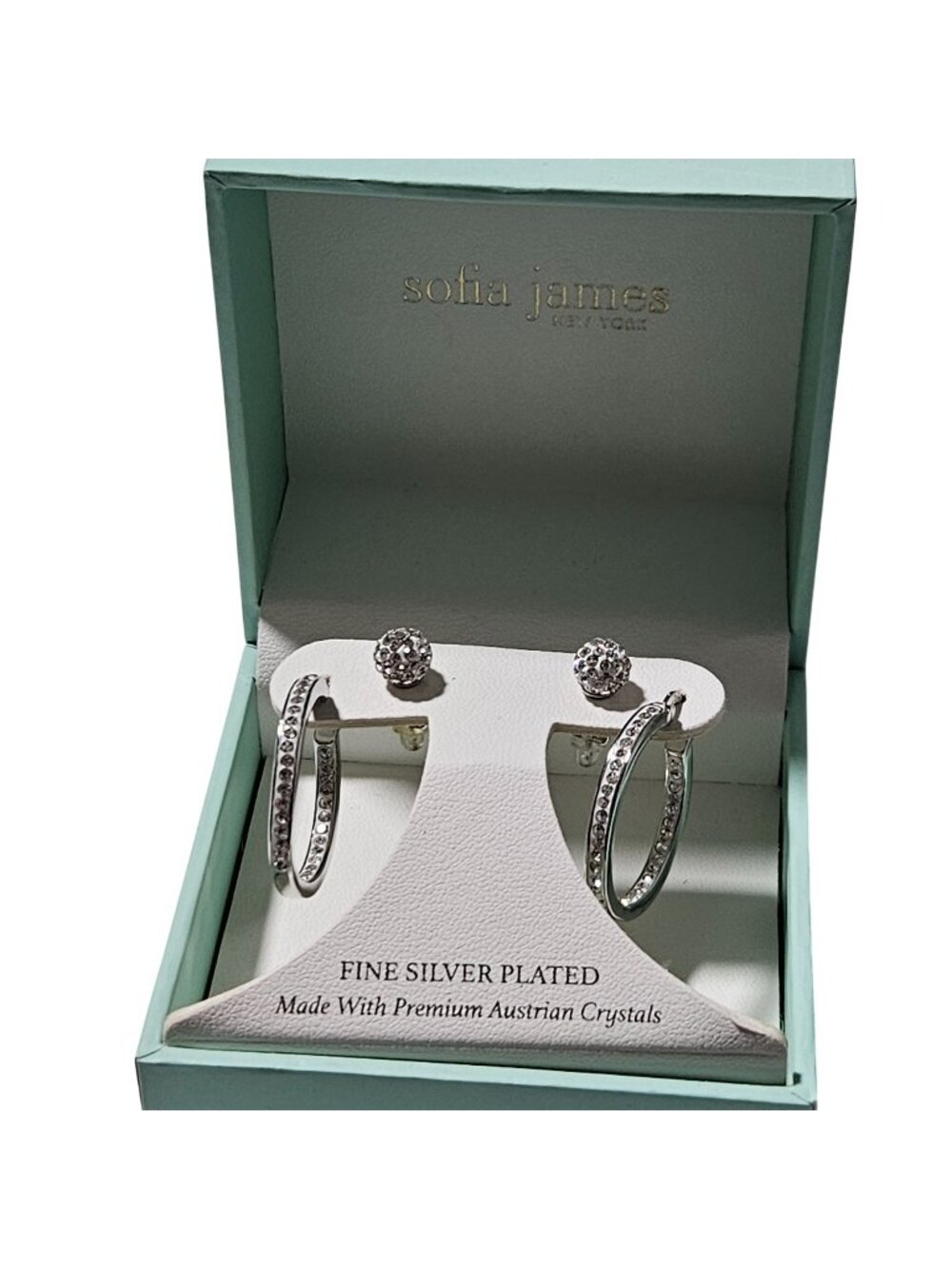 Sofia James Fine Silver Plated Hoop Stud Earring Set Austrian Crystal Gift Women